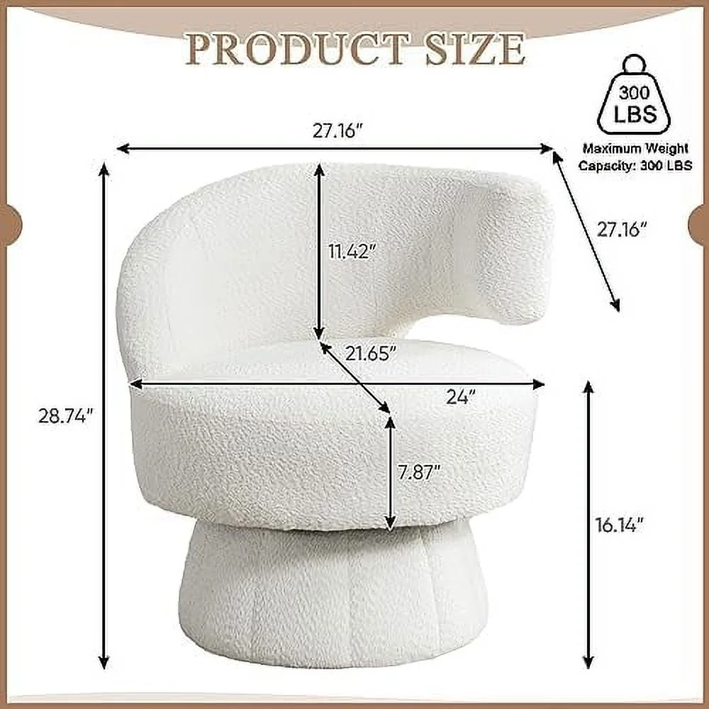 TJUNBOLIFE Swivel Barrel Chair  Modern Upholstered Accent Chair  ° Swivel Round Lounge Chair with Chic Curved Back  Comfy Arm Chair Club Chair for Nursery  Living Room  Bedroom  Office