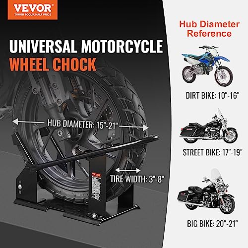 VEVOR Motorcycle Wheel Chock, 1800 lbs Capacity Wheel Cradle Holder, Heavy-Duty Steel Motorcycle Front Wheel Stand with 3 Adjustable Holes, for 15