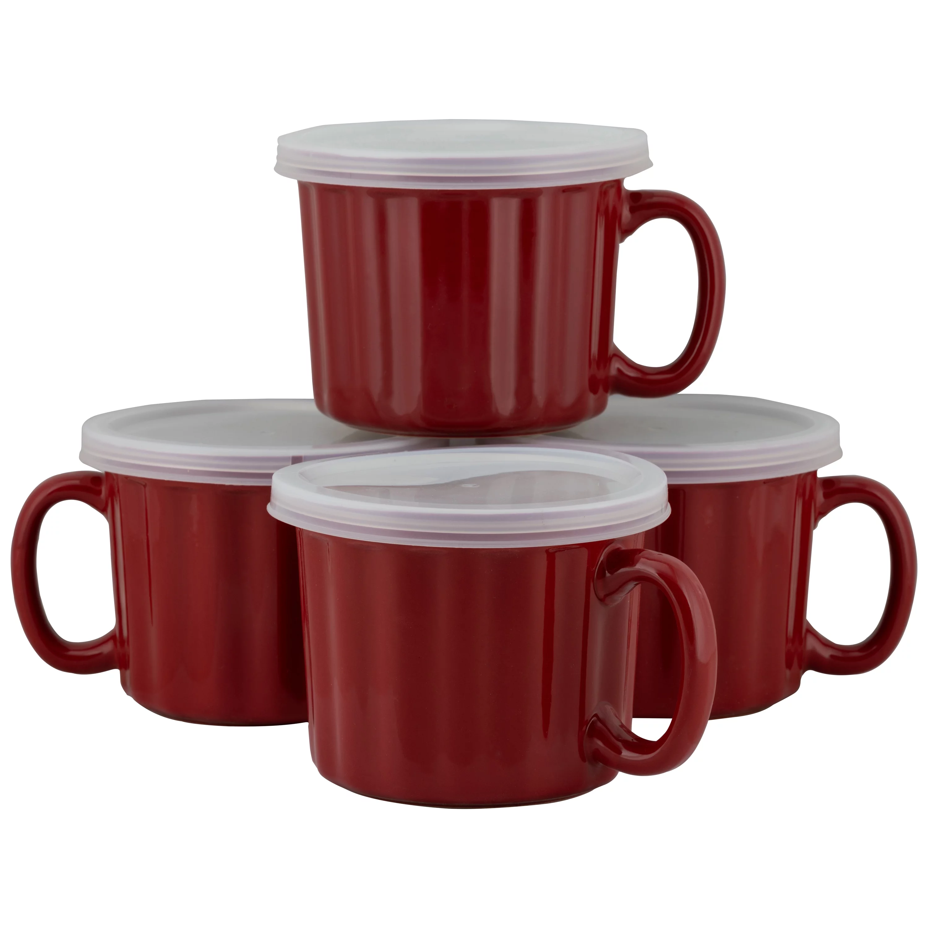 10 Strawberry Street 16 fl oz Set of 4 Soup Mug with Lid, Red