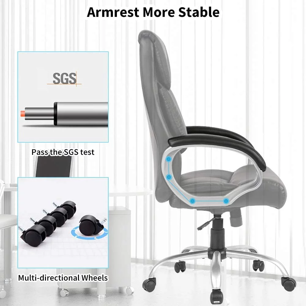 NiamVelo Executive Office Chair PU Leather Computer Desk Chair Adjustable Backrest with Lumbar Support for Adults, Black