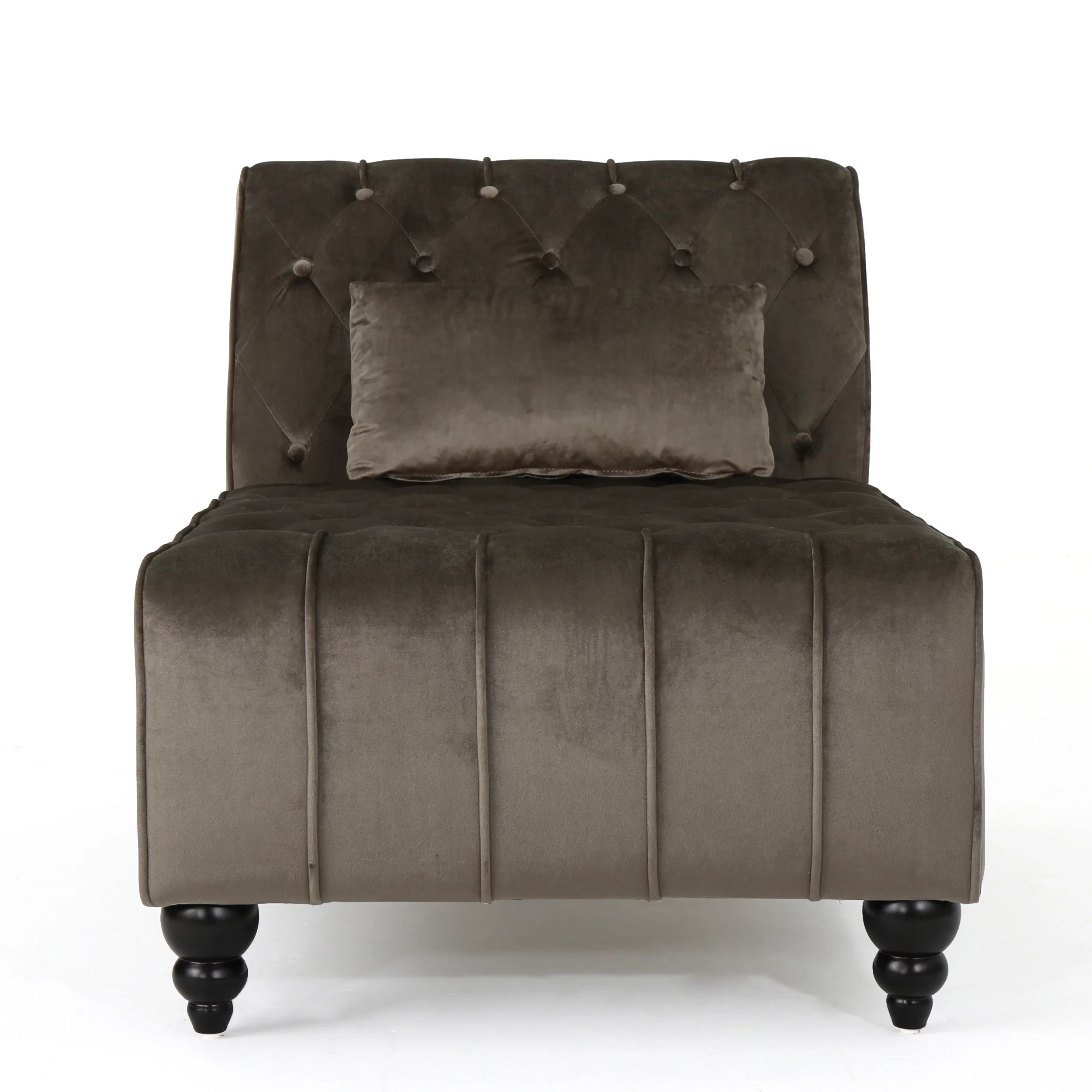Rafaela Modern Glam Tufted Velvet Chaise Lounge, Gray and Dark Brown