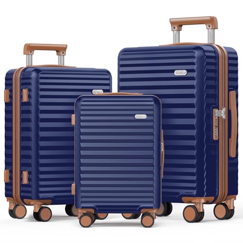 SHOWKOO Luggage Sets 3 Piece Hardside Expandable Suitcase with Double Spinner Wheels Tsa Lock, (Beige White, 5 piece set)