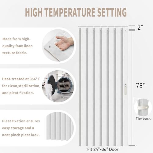 Accordion Style Door Curtains for Doorways - Laundry Room Curtains for Doorway, Folding Accordion Doors for Closets with No Door, 1 Panel with Tieback, W52 x L78, Beige