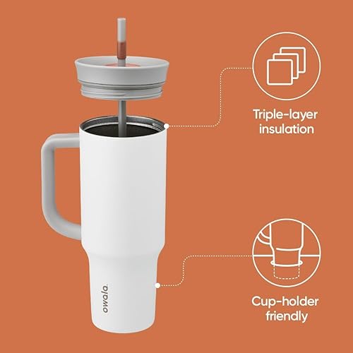 Owala Stainless Steel Triple Layer Insulated Travel Tumbler with Spill Resistant Lid, Straw, and Carry Handle, BPA Free, 40 oz, Dusty Pink (Yoga Rose)