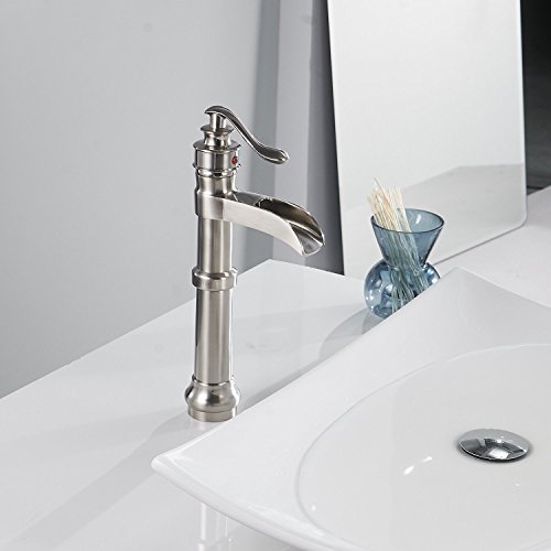 Oil Rubbed Bronze Vessel Sink Faucet Single Hole Faucet Bathroom Waterfall Faucet Farmhouse Single-Handle 1 Hole Deck Mount Bowl Tall Body