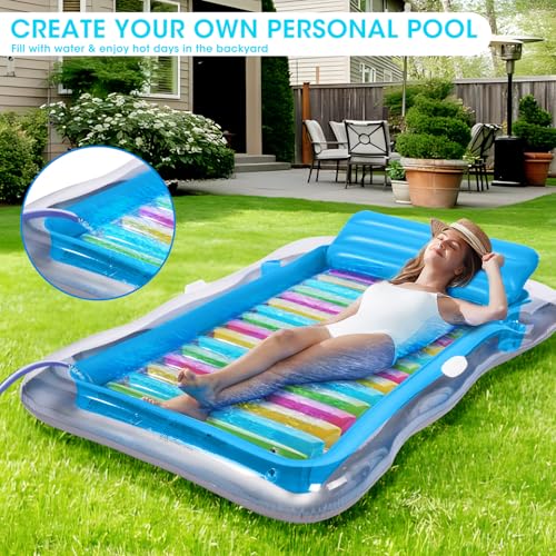 Inflatable Adult Pool Lounger Float - BAIAI Large Beach Sun Tanning Floaty Raft Sunbathing Water Lounge Floaties Tub with Drink Holder - Blow Up River & Lake Suntan Floating Swimming Mattress Mat(L)