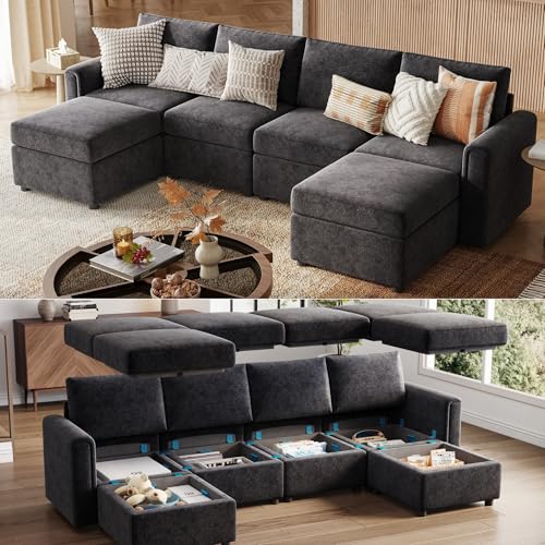 LINSY HOME Modular Sectional Sofa, Convertible U Shaped Sofa Couch with Storage, Memory Foam, Modular Sectionals with Ottomans, 6 Seat Sofa Couch with Chaise for Living Room, Blue