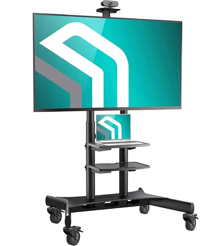 ONKRON Mobile TV Stand on Wheels for 50-86 Inch TVs, max Load up to 233 lbs, Adjustable Height TV Stand Movable, max VESA 800x500 - Portable, Rolling TV Cart with Wheels and Shelves Black