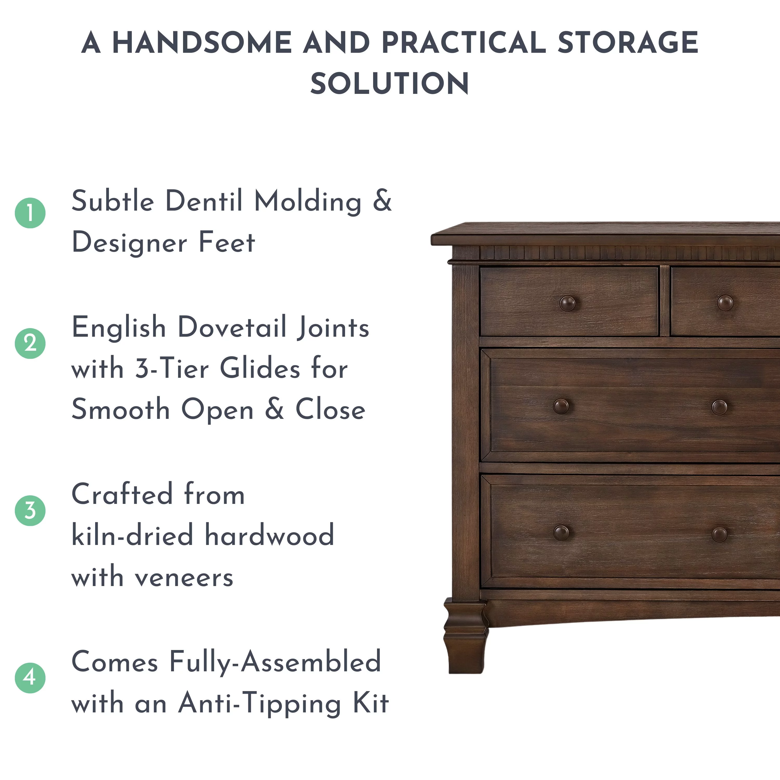 Evolur Cheyenne and Santa Fe Double Dresser, Antique Brown, 7 Drawers