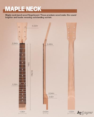 Leo Jaymz DIY Single Cut Electric Guitar Kits with Mahogany Body and Neck - Rosewood Fingerboard and All Components Included (LP Hollow)