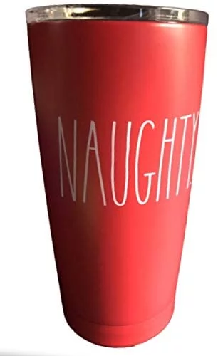 Rae Dunn NAUGHTY NICE 2-Sided Tumbler by Magenta Stainless-Steel Red 17 oz. Christmas Holiday Winter