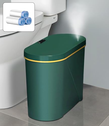 Automatic Bathroom Trash Can with lid, Smart Trash Can Bedroom, Motion Sensor Trash Can Small Smart Trash Can Touchless Slim Garbage Can(Green, 4.2 Gallon)