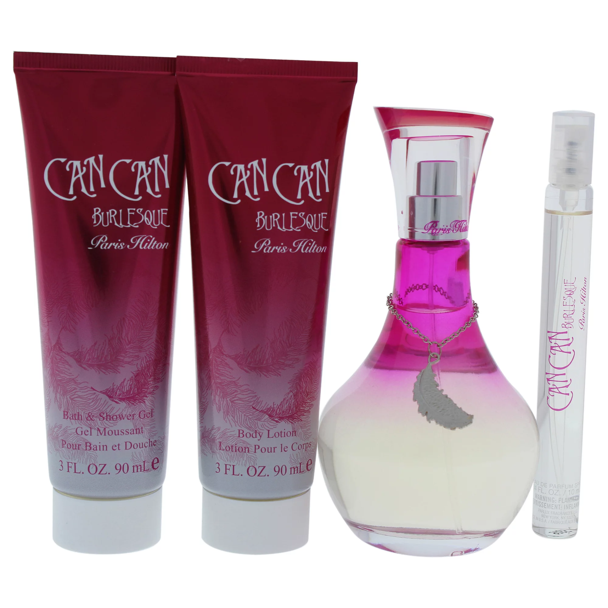 Can Can 4 Pc. Gift Set ( Eau De Parfum Spray 3.4 Oz + 0.34 Oz. Mini + Body Lotion 3.0 Oz. + Bath & Shower Gel 3.0 Oz. )