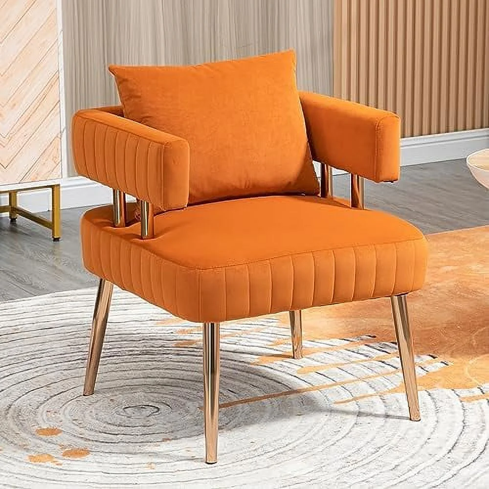 xrboomlife Velvet Accent Chair  Modern Upholstered Small Accent Armchair Comfy Chair with Metal Legs for Living Room  Reading  Bedroom  Office(Green)