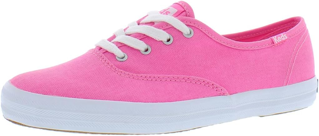 Keds Women's Champion Canvas Lace Up Sneaker, Neon Pink, 6