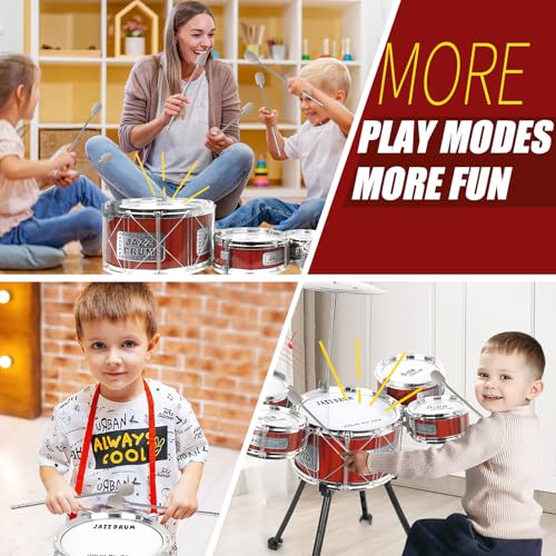 Kids Drum Set Music Toy Drum Set for Toddlers Ages 3-5 Jazz Drums Kit with Stool, 3 Drums Percussion Musical Instruments Toys for 3 4 5 Year Old Boys Girls Gifts