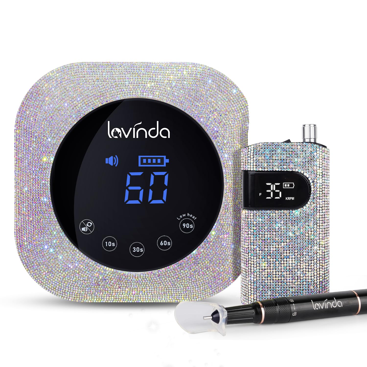 Lavinda Diamond UV LED Nail Lamp & Professional Rechargeable Nail Drill Machine, Manicure Pedicure Tool, Crystal Diamond