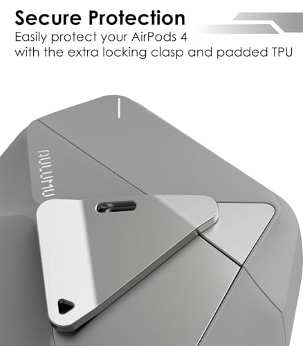 Aulumu A09 Geometric AirPods Pro 2 Case [2nd/1st Generation] with Lock | Protective Cover with Nylon Buckle | Alloy Armour | Compatible with Apple AirPods Pro(2023/2022/2019) - Gray
