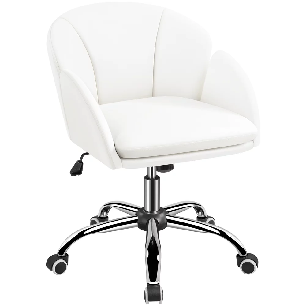 Yaheetech Swivel Rolling Desk Chair Makeup Vanity Chair with Armrests, White