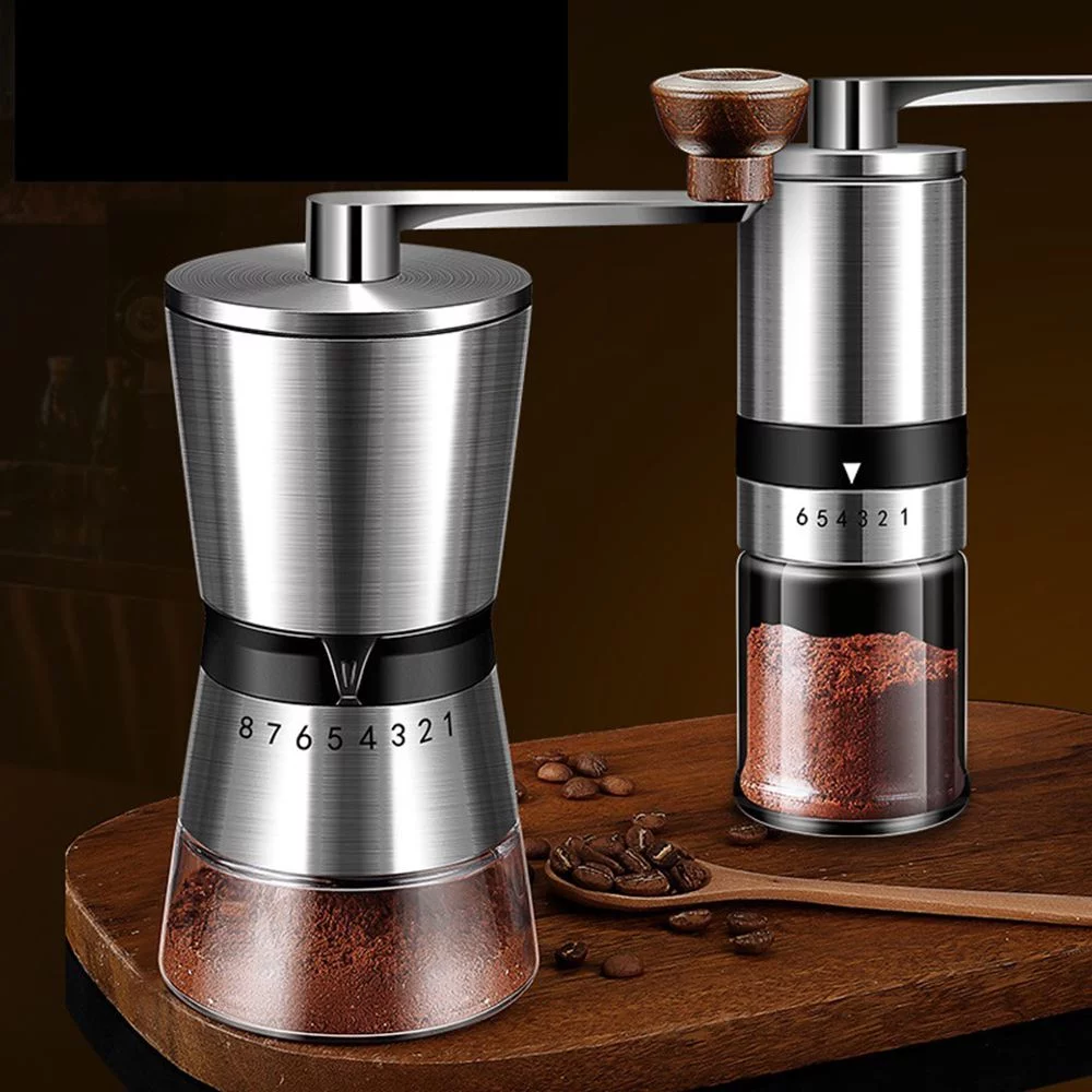 Handmade Spice with Ceramic Burrs Espresso Manual Coffee Grinder Stainless Steel 6/8 Gears Adjustable Coffee Bean Mill 6 GEARS