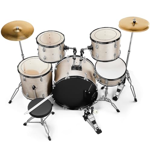 Ktaxon 22 Inch Adult Drum Set, 5-Piece Full-Size Drums Kit with Cymbal Stands, Hi-hat Stand, Sticks, Drum Pedal, Stool & Floor Tom for Beginner Teens Student (Blue)