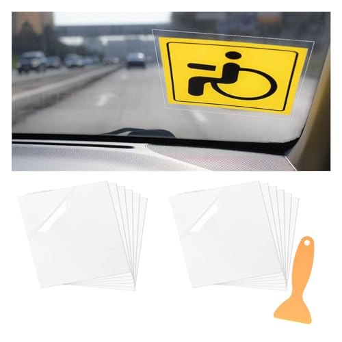 Car Windshield Sticker Decals, 6.3×6.3 Inch Car Windshield Sticker Applicator with Squeegee, Clear Window Static Cling Film Decals for Car Parking Permit Inspection Sticker Holder (6 Sheets)