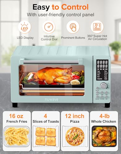 Nuwave Bravo Pro Smart 21QT Toaster Oven Air Fryer Combo, Convection Oven Countertop, 10 functions all in 1, with even & quick crisp technology, 50-450°F, 1800W, Stainless Steel