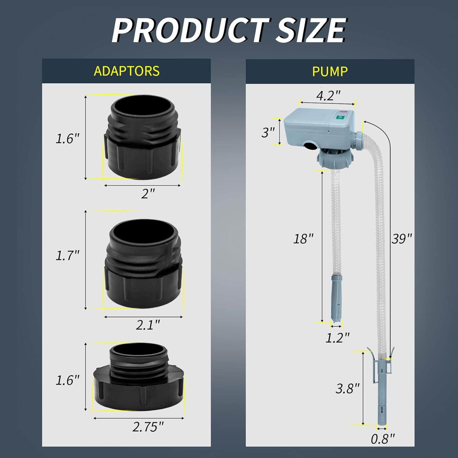 LIDNADY Upgraded Automatic Fuel Transfer Pump with Auto-Stop Sensor,Portable Liquid Fuel Transfer Pump AA Battery Powered with 3 Advanced Adapter,Flexible In and Out Take Hose -Fits All Size Gas Cans Pack of 2