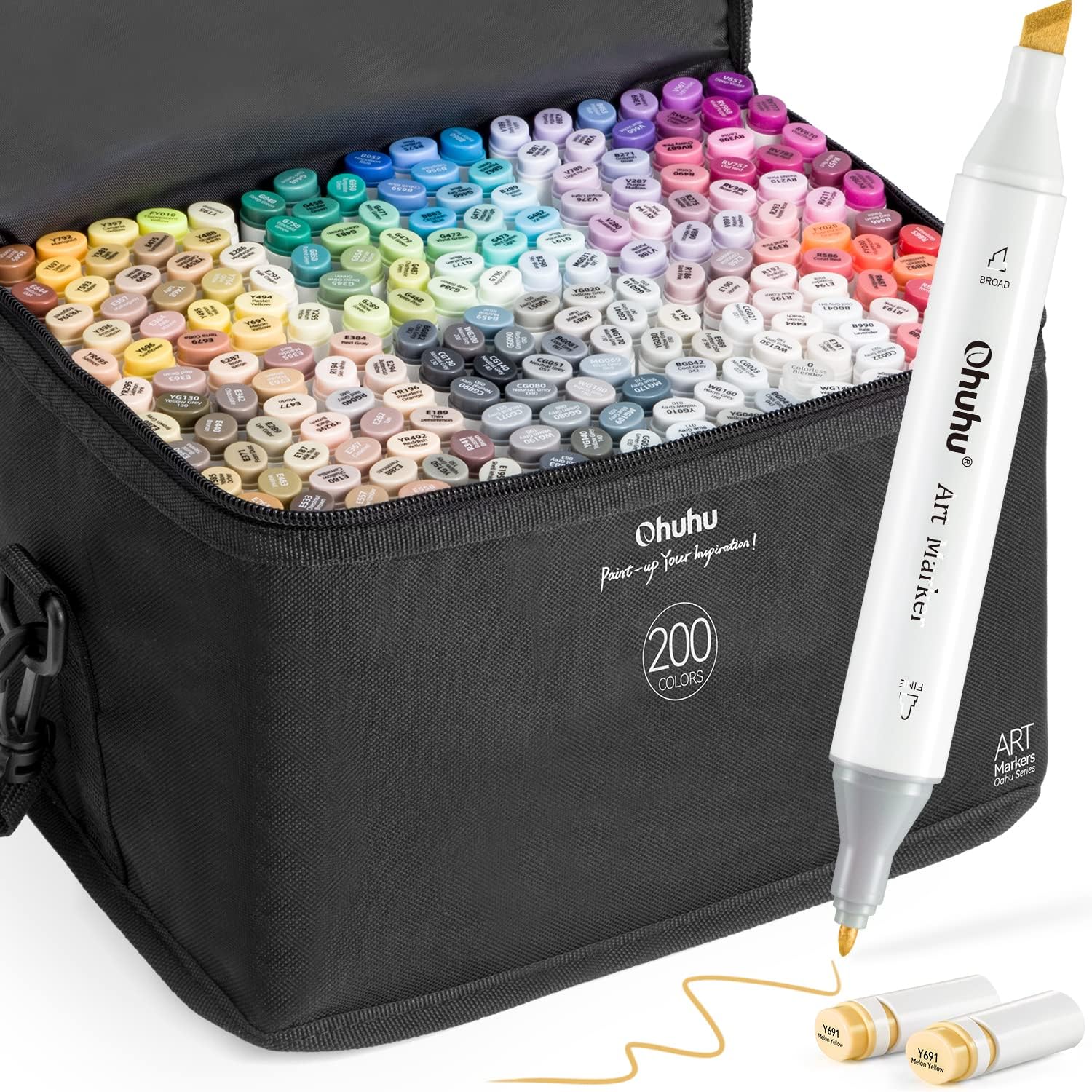 Ohuhu Alcohol Markers 200 Colors - Double Tipped Art Drawing Marker Set for Artists Adults Coloring Sketch Illustration - Chisel & Fine Dual Tip - Oahu of Ohuhu Markers - Alcohol-based Refillable Ink