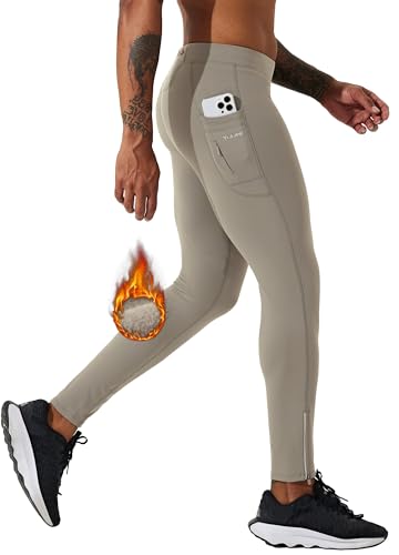 Willit Men's Fleece Running Leggings Cold Weather Gear Winter Cycling Tights Pants Water Resistant Zipper Pockets
