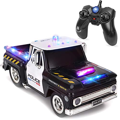 Liberty Imports RC Remote Control Police Pickup Truck Toy Vehicle with Lights and Sirens | 1:16 Rechargeable Radio Control Cop Car for Kids