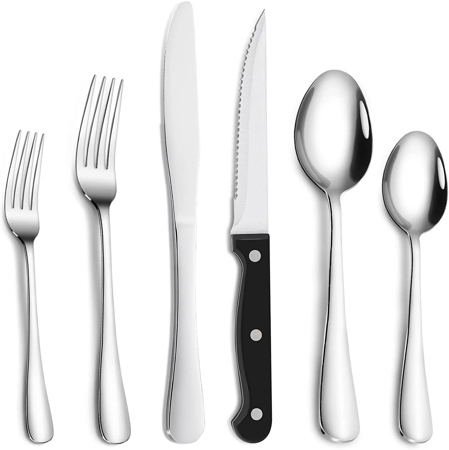 Cibeat 36-Piece Flatware Set with Steak Knives, Stainless Steel Silverware Set, Kitchen Cutlery Set for 6, Include Steak Knife/Fork/Spoon, Dishwasher Safe