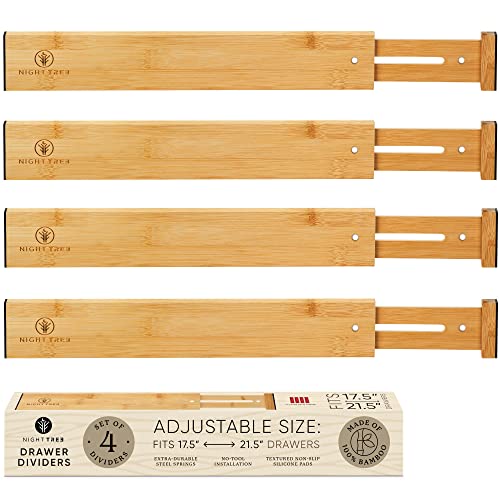 Bamboo drawer dividers expandable - wooden dividers separators Spring Loaded Drawer Organizer for Clothes, Kitchen Utensils, Bathroom and Dresser - Wood Dividers for Drawers [17.5