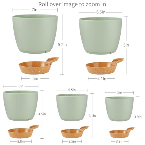 Self Watering Pots for Indoor - 8/7/6.5/6/5.5/5 Inch Self Watering Planters for Indoor Plants with Deep Saucer Reservoir & Drainage Holes Plastic Flower Pots for House Plants or Flower (White)