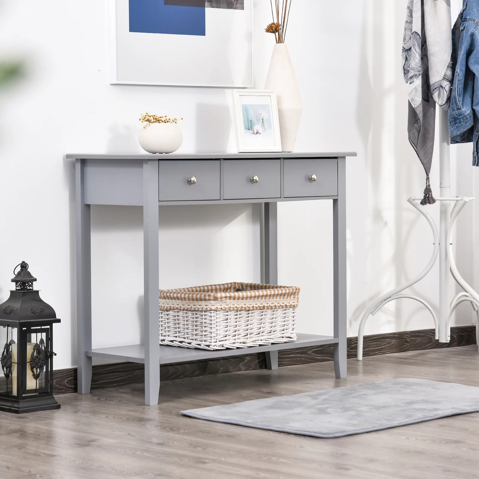 Homcom Console Table Industrial Desk with Drawer Bottom Shelf & Large Tabletop for Pictures, Great for the Entryway