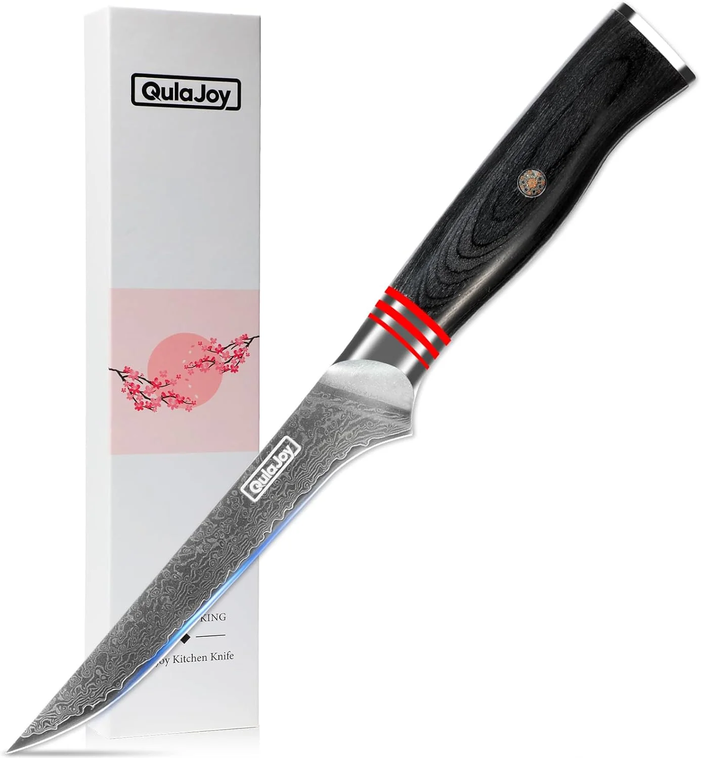 Qulajoy Damascus Boning Knife, 5.9 Inch Fillet Knife 67-Layers VG10 High Carbon Stainless Steel Japanese Chef Knife, Professional Kitchen Knives for Meat Cutting Trimming Carving