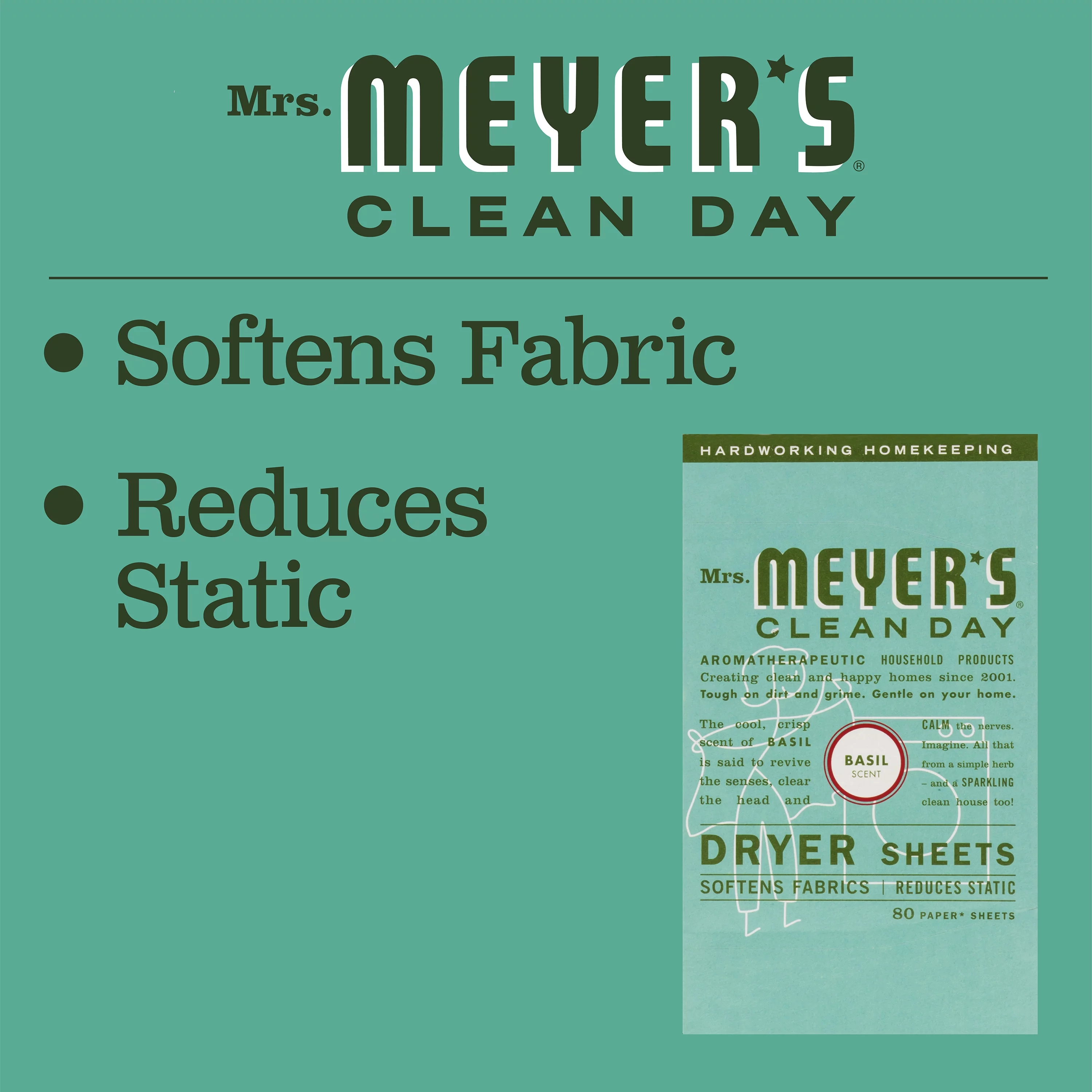 Mrs. Meyer's Clean Day Dryer Sheets Basil, 80 CT (Pack of 6)