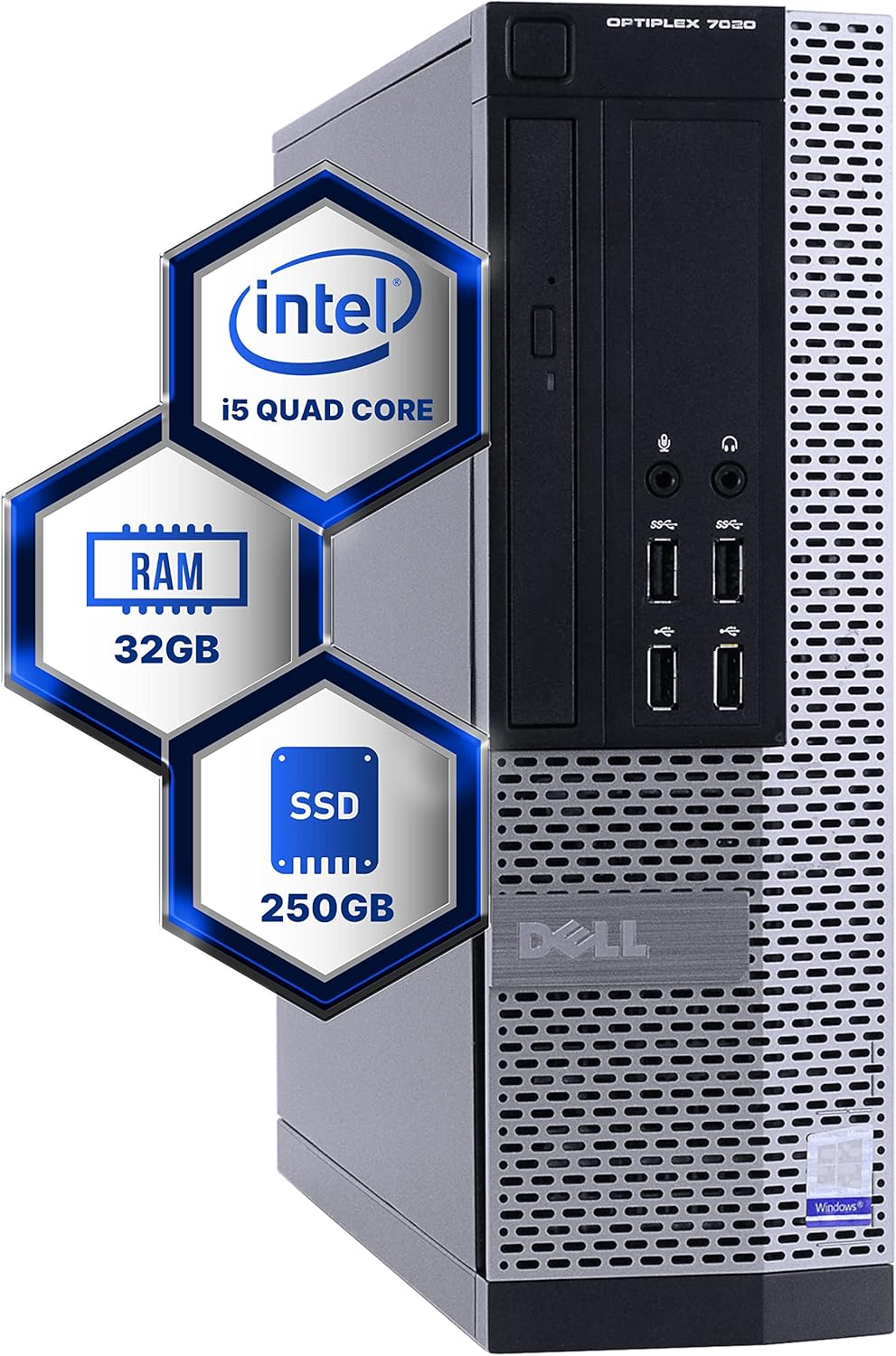 Dell Optiplex 4th Generation Desktop Computer | Quad Core Intel i5 (3.2) | 32GB DDR3 RAM | 250GB SSD Solid State | Windows 10 Professional | Home or Office PC (Renewed)