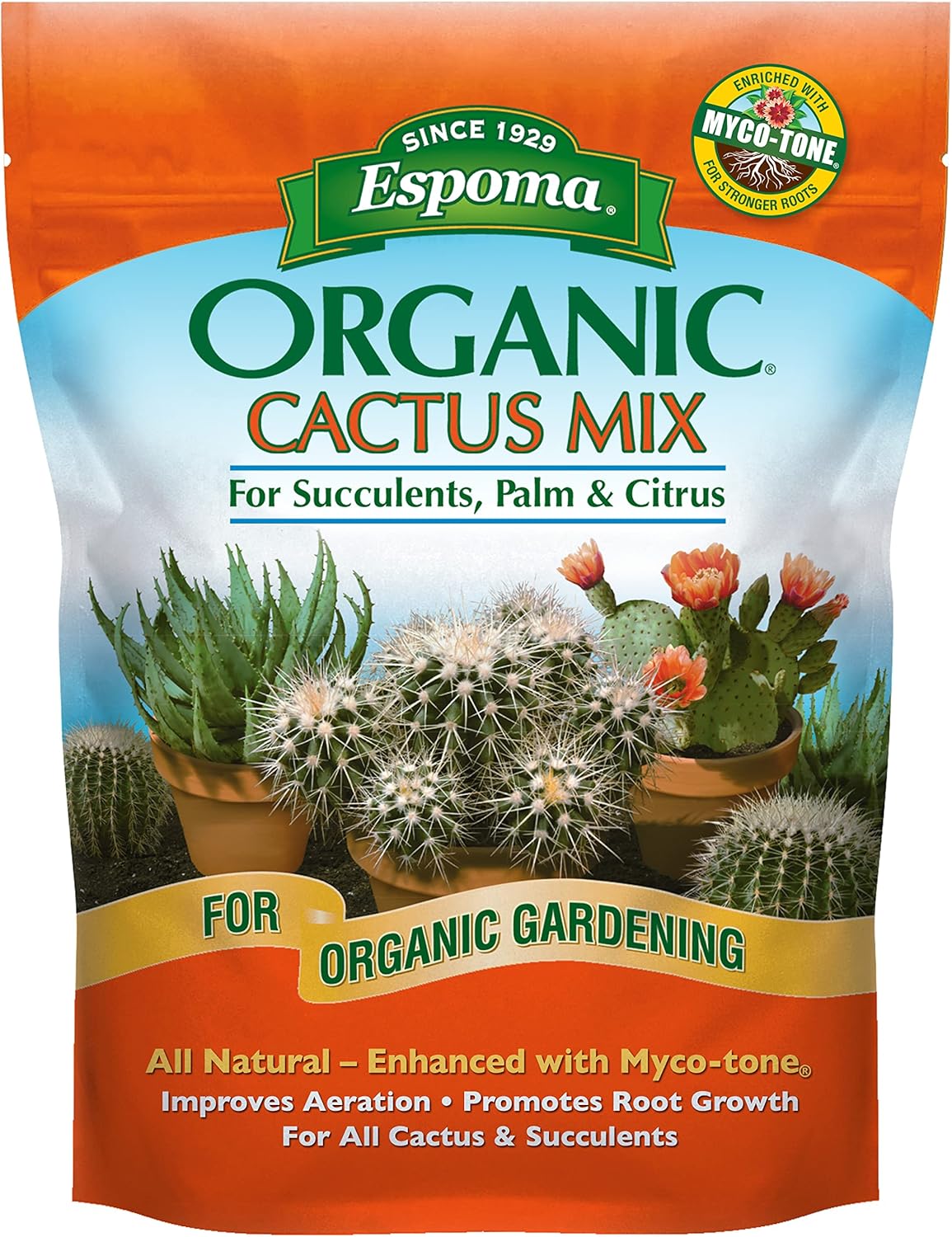 Espoma Organic Cactus Potting Soil Mix, Natural & Organic Soil for Cactus, Succulent, Palm, and Citrus grown in containers both indoors and outdoors, 8 qt, Pack of 1