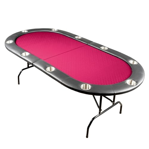 Brybelly 10-Person Foldable Poker Table with Suited Speed Cloth and Jumbo Stainless Steel Cupholders (Red, 84 Inch)