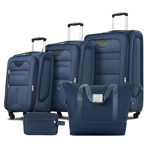 Merax Suitcase Set Softside 3-Piece Expandable Luggage with TSA Lock Spinner Wheels Lightweight Upright Luggage with Travel Bag(22/26/30 IN, Deep Blue)