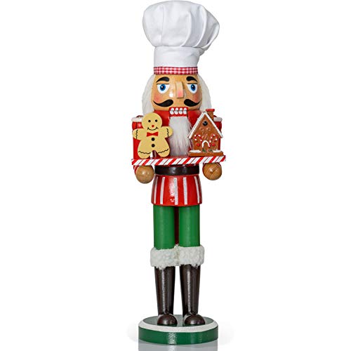 Ornativity Christmas Chef Nutcracker Figure – Wooden Chef Hat Nutcracker with Gingerbread Man Cookie Baker and House Xmas Holiday Decoration 15
