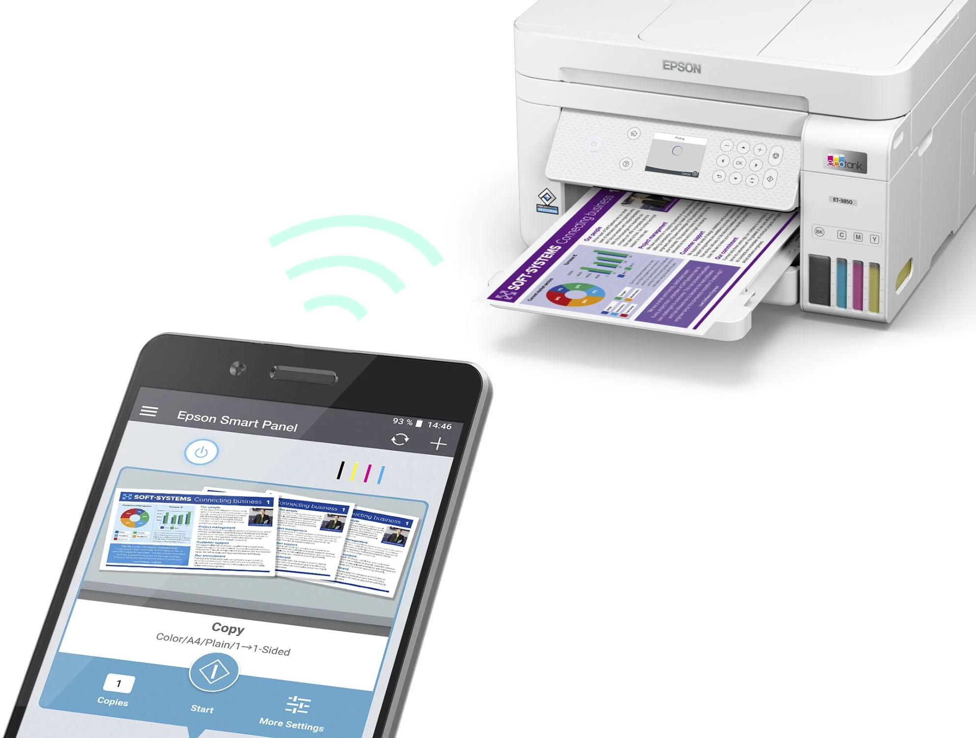 Epson EcoTank-3850 Special Edition All-in-One Inkjet Printer with Scanner, Copier, Business Office, White, Bundle with Printer Cable