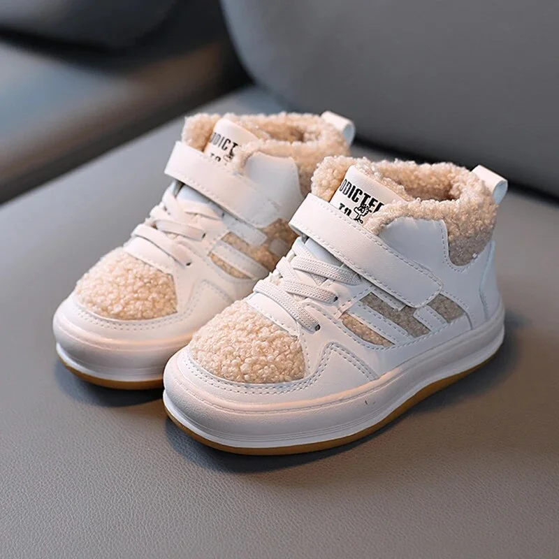 Children's New Snow Boots Boys Winter Outdoor Sneakers Baby Girls Plus Cashmere Warm Booties Non-slip Kids Casual Shoes 1-8Years Beige 26 (Inner 16cm)