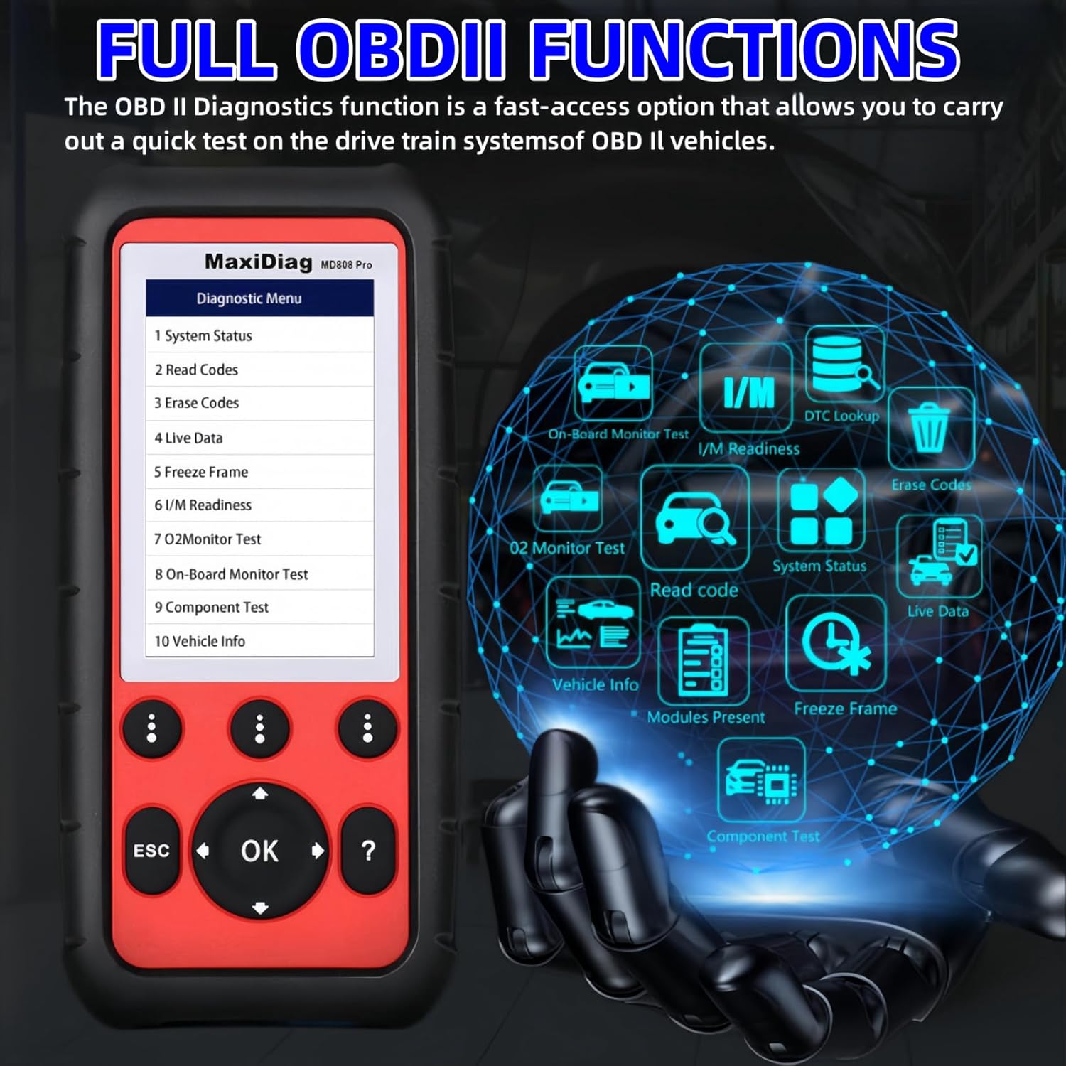 Autel OBD2 Scanner MaxiDiag MD808 Pro, All System Diagnostic Scan Tool, Upgraded of MaxiCheck Pro/ MD808/ MD806 Pro/ MD802, 7 Reset Service Oil/EPB/SAS/BMS/Throttle, Auto Scan, Lifetime Free Update