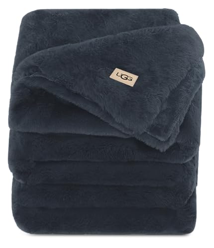 UGG Euphoria Plush Faux Fur Throw Blanket Medium Weight Reversible Luxury Soft Throw for Couch Bed or Chair Hypoallergenic Machine Washable Home Decor Blanket, 50-inch x 70-inch, Charcoal Dark Grey