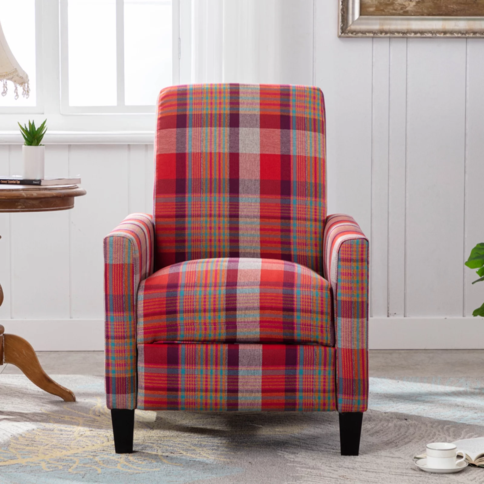 Red recline chair,The red cloth chair is convenient for home use, comfortable and the cushion is soft，Easy to adjust backrest Angle