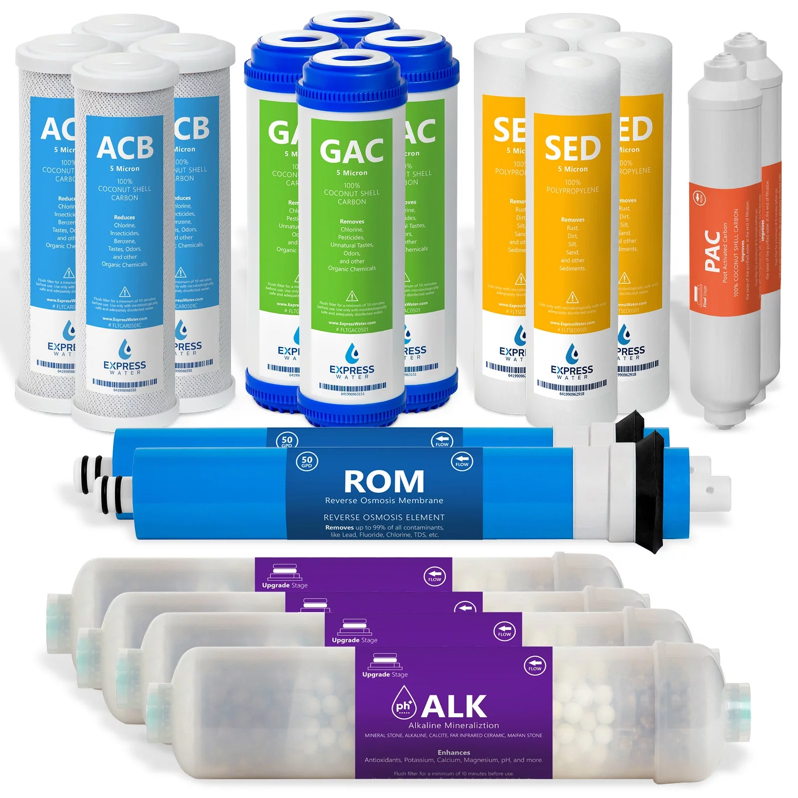 Express Water – 2 Year Alkaline Reverse Osmosis System Replacement Filter Set – 20 Filters with 50 GPD RO Membrane – 10 inch Size Water Filters