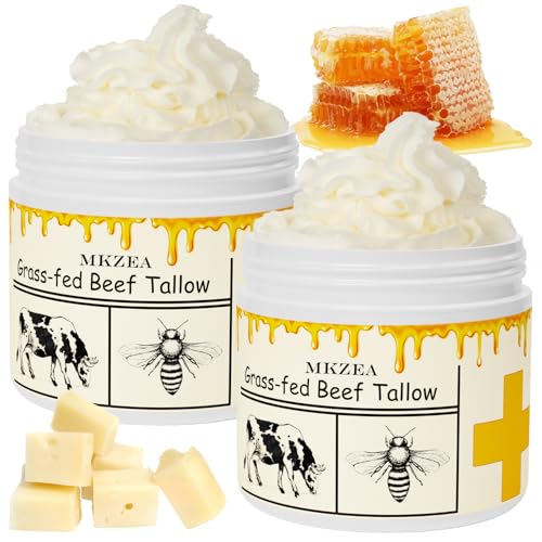Beef Tallow for Skin, Beef Tallow, Tallow and Honey Cream, Grass Fed Beef Tallow, Whipped Beef Tallow for Face Moisturizer for All Purpose with Raw Honey Tallow Balm, 2 packs