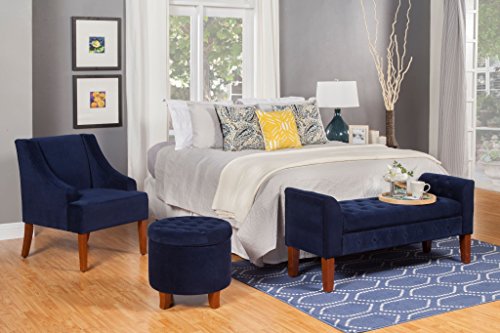 HomePop Velvet Swoop Arm Accent Chair, Suri Blue